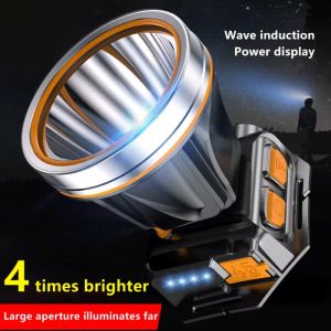 VOYUE ชาร์จผ่าน USB ได้ ไฟหน้าเซ็นเซอร์ ป้องกันน้ำ ซุปเปอร์ไบรท์ โคมไฟหัวเซ็นเซอร์อัจฉริยะ ใหม่ ระยะไกล ไฟหน้า LED ใช้กลางแจ้ง