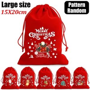 20/10Pcs Merry Christmas Velvet Bags Red Drawstring Pouch Candy Gift Bag Jewelry Storage Pouches Wedding Xmas New Year Party Supplies
