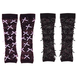 High Elasticity Fishnet Fingerless Gloves with Shimmering Rhinestones and Bowknot for Various Occasion and Outfit