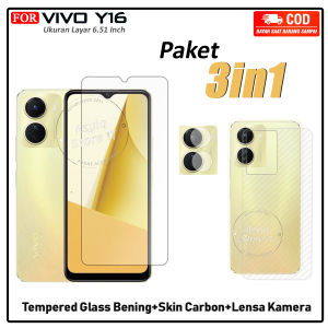 PAKET 3IN1 Tempered Glass Bening Vivo Y16 Anti Gores Kaca Full Cover