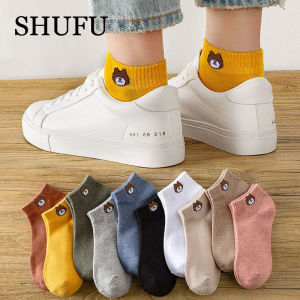 SHUFU 8203 🌿 Korean Style INS cute bear ankle socks for women low cut cartoon cotton invisible sock