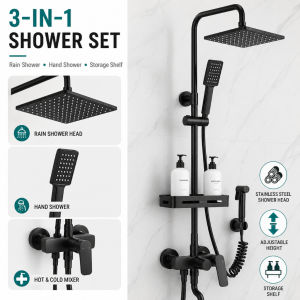 Black shower set 4-in-1 classic shower set with storage rack all copper home/hotel bathroom pressurized shower set