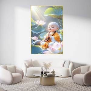 Tranh Đức Phật Đản Sanh treo tường mẫu 01 chất liệu gỗ in UV tráng gương bọc viền vàng