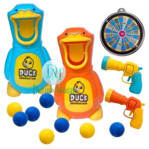 Mainan edukasi anak hungry duck feeding game shooting pistol bola tembak bebek