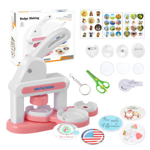 Badge Making Machine Rabbit Design Badge Maker 3-In-1 Badge Machine Homemade Refrigerator DIY Toy Sticker