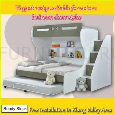 MidYear Sale🎉Merida Single over Queen Bunk Bed & Single Trundle for Kids Teens Girls Boys. Free installation in Klang Valley.