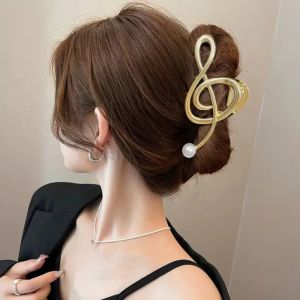 TKNUS Zinc Alloy Music Note Hair Claw Vintage Pearl Treble Clef Hair Clip Fashion Gold Girls