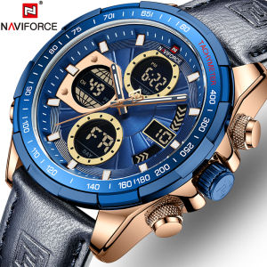 NAVIFORCE Top Original Brand Casual Military Mens Watch Chrono Sport Quartz Men Fashion Leather Strap LED Light Waterproof Watch
