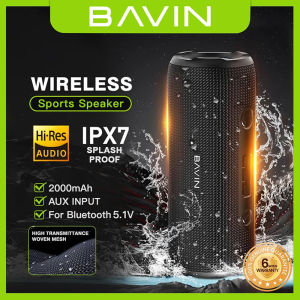 BAVIN BM09 Wireless Speaker Dual Stereo Audio Mode Portable Bluetooth 5.1V IPX7 Water Splash Proof W/ Strong Double Louds Bass Vibration Built-In Water Resistant Speaker 2000mAh Battery Capacity
