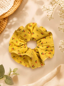 Scrunchies 2 lớp hoa nhí màu vàng phong cách retro- Dây buộc tóc handmade