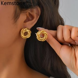 Kemstone Hollow Heart Geometric Earrings Gold Stainless Steel Elegant Womens Fashion Jewelry