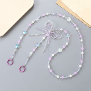DIXRY Pearl Beads Phone Lanyard Bag Chain Bowkont Mobile Phone Crossbody Strap Fashionable Long-style Beaded Phone Chain Mobile Phone Pendant