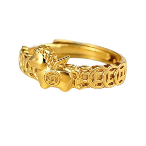 Horse Year Getting Rich Gold Coin Adjustable Opening Fashion Leisure Stainless Steel Ring For Women
