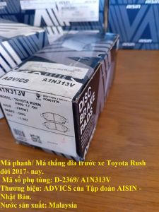 Bộ Má phanh/ Má thắng đĩa trước xe Toyota Rush đời 2017 - Nay Chính hãng Thương hiệu: ADVICS - Nhật bản Mã D-2369.
