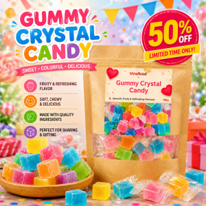 Vinafood Crystal Gummy Candy – No Sugar Added | Colorful Soft & Chewy Sweets | 100g / 250g / 500g