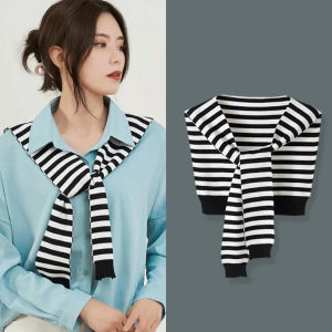 💕 Store opening 💕 Winter Outer Shawl For Women Korean Style New Spring And Autumn Collar Thin Striped Wool Dual-use Scarf Knitted Shawl