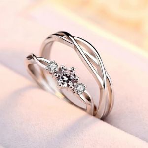 2Pcs Couple Ring Adjustable Ring Promise Ring Couple Finger Ring Crystal Wedding Rings for Love Gift