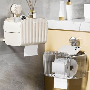 WENTIVV Punch-free Suction Cup Tissue Box Wall-mounted Plastic Tissue Storage Box Creative Waterproof Paper Towel Holder for Home