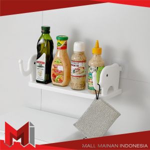 MallMainan-C864 Rak Dinding Tempel Kamar Mandi Motif Gajah Tanpa Paku Serbaguna / Rak Dapur