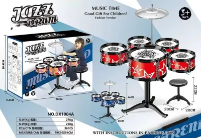Jazz Drum Set for Kids 5 Drums with Small Stool Drum Stick Set Music Instrument Educational Toys for Beginners