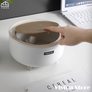 Vision Desk Mini Trash Bin Office Onekey Opening Dustbin Dressing Table Press Type Dustbin Living Room Waste Bin Household Storage Box Table Top Trash Can With Cover