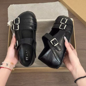 Free Shipping Thick-Soled Height-Increasing Slip-On Shoes Small Leather Shoes For Women Perfect With Skirts 2026 Autumn New Collection Shallow-Toe Flats