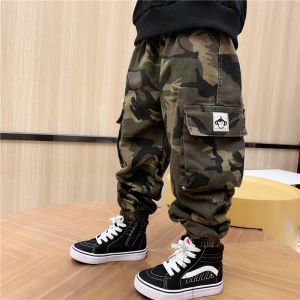 LSSHOW Childrens Clothing Boy Camouflage Pants 2023 Autumn and Winter Childrens Loose Cargo Pants Childrens Pants Boy Autumn Clothing Trousers