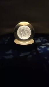 (In stock) 1Pc 6cm Crystal Ball Night Light Planet Engraved  Birthday Gift Glass Sphere Home Desktop Decoration with Wooden USB Base