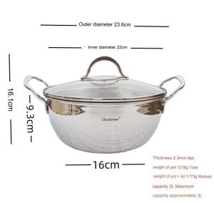 Nồi Canh Inox 18/10 Chockmen Size 18cm 22cm Vung Kính Dùng Nấu Xào Lẩu Đun Được Trên Mọi Bếp