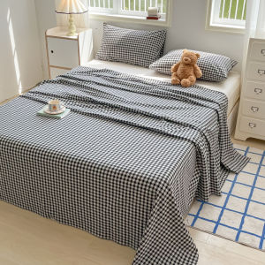 Dansunreve ผ้าปูรองเตียง ผ้าฝ้ายซักแล้ว bedsheet แบบกริดเรียบสไตล์ญี่ปุ่น Flat Sheet แผ่นข้อมูลหอพักนักเรียน ผ้าปูที่นอนลายสก๊อต 6 ฟุต 5 ฟุต 3 ฟุต