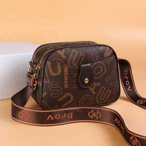 Vintage Letter Print PU Camera Bag Adjustable Wide Printed Strap Women Crossbody Bag For Daily Use