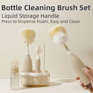 SKYJS Di động Bộ bàn chải vệ sinh chai lọ Nhỏ gọn Không chứa BPA Bộ bàn chải bình sữa cho bé Thân thiện với môi trường Bàn chải linh hoạt Nhấn vào bàn chải chai Làm sạch bình sữa cho bé