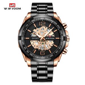 STALIO Jam Tangan Pria VAVAVOOM Stainless Steel Jam Tangan Pria Tanggal Akti  Dial Besar Strap Rantai Stainless Steel Band Watch Kuarsa Waterproof 30M Luminous Display Bercahaya HOT Kalender Kaca Hardlex  Tebal Tahan Gores Fashion Cowok Trend JVV-01