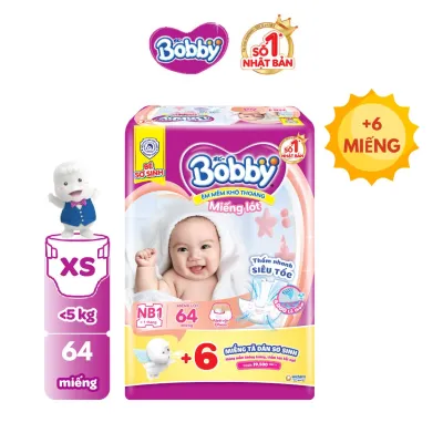 [15-20.09 QUÀ TO]Miếng lót sơ sinh Bobby gói lớn Newborn 1-64+ 4 miếng tã quần mở một bên (0-5kg)