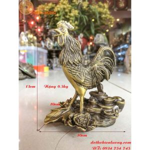 Tượng Gà Trống Bằng Đồng Phong Thủy Cao 13cm nặng 0.5kg - Gà Trống Hoa Hồng - Linh Vật Phong Thủy