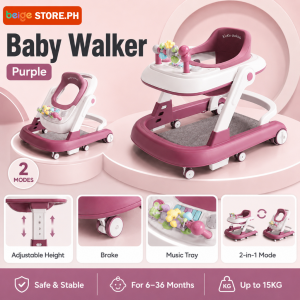Beige Baby Walker Foldable Push Handle Walker for Baby Trolley Walker With Music Push Walker for Baby
