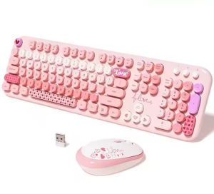 [SG Stock] MOFII Love Wireless Keyboard Mouse Set Cute Cartoon Design for Office Home use suitable for Laptop