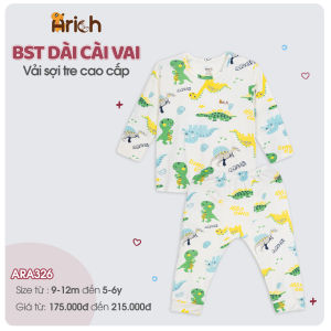 Bộ dài tay cài vai Arich vải sợi tre Petit mềm mát phối Hoạ tiết quần áo trẻ em bé trai bé gái
