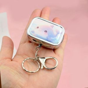 Sacesr Cartoon Pillbox Keychain Pendant Portable Movable CompartmentStorage Metal Rectangular Pill Container Gift Giving M1Y4T