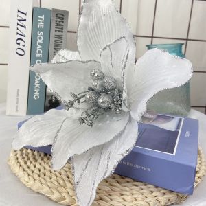 MAYIT Cành hoa giả Hoa Giáng Sinh nhân tạo Phụ kiện trang trí Vải lụa Bó hoa ngày lễ Đồ trang trí có thể tái sử dụng Hình Dáng Sống Động Đồ trang trí mô phỏng hoa nở Trang trí cây thông Noel