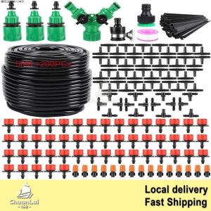50M Mini Drip Irrigation Kit Garden Plant Watering Kit Garden Fog Cooling Irrigation System with Distribution Tube Hose Adjustable Nozzle 1/4 inch Hose