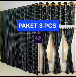 Promo Gorden Ruang Tamu Paket 3 Pcs Ukuran 135X220cm 12 Ring 6 Gelombang