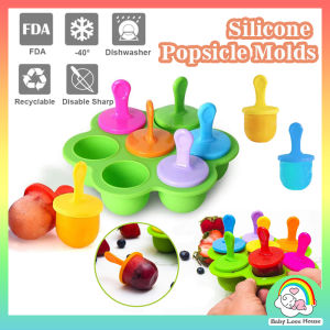 Ready Stock Silicone Popsicle Molds 7-Cavity Diy Ice Pop Mold With Colorful Sticks For Egg Biting Ice Cream Molds Baby Food Storage Containers Non Stick Cake Molds 冰棒雪糕模具
