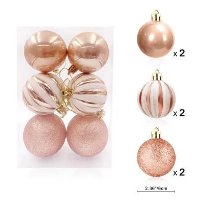 6PCS Christmas Tree Balls 3 Styles XMAS Ornaments 6cm Shatterproof Hanging Balls Big Size
