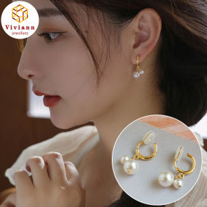 Viviann Original high-quality pure silver 2 Round Pearl Silicone Ear Clip Earrings Female New Trend Korean Style Gold Simple Pearl Ear Clasp Hoop Earrings For Women Fine Elegance Jewelry Gifts