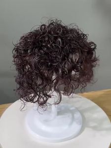 130% Density Super Thick Large Base Human Hair Topper Curly Clip in Head Top Replacement for Women Cover Thinning Hair (25cm Black)
