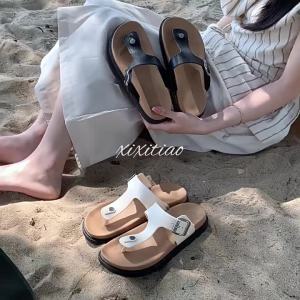 xixitiao Vacation Toe-Post Sandals for Women Fashion Color Block Casual Outdoor Beach ins High-end Summer Flip Flops