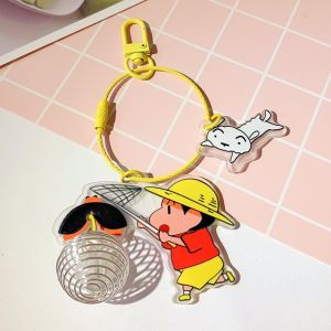 Kawaii Cute Glowing Firefly Cartoon Crayon Shin Chan Keychain Bag Pendant New Anime Acrylic Keychain Carry-On Decorate for Girls