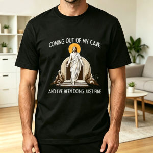 Faith Humor Casual T Shirt Men Sacred Figure Cave Tomb Funny Slogan Laid-back Believer Leisure Indoor Daily Short Sleeve Tee