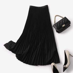 High Quality Pleated Skirt for Womens Summer Fashion High Waist Elastic A-Line Midi SkirtA88